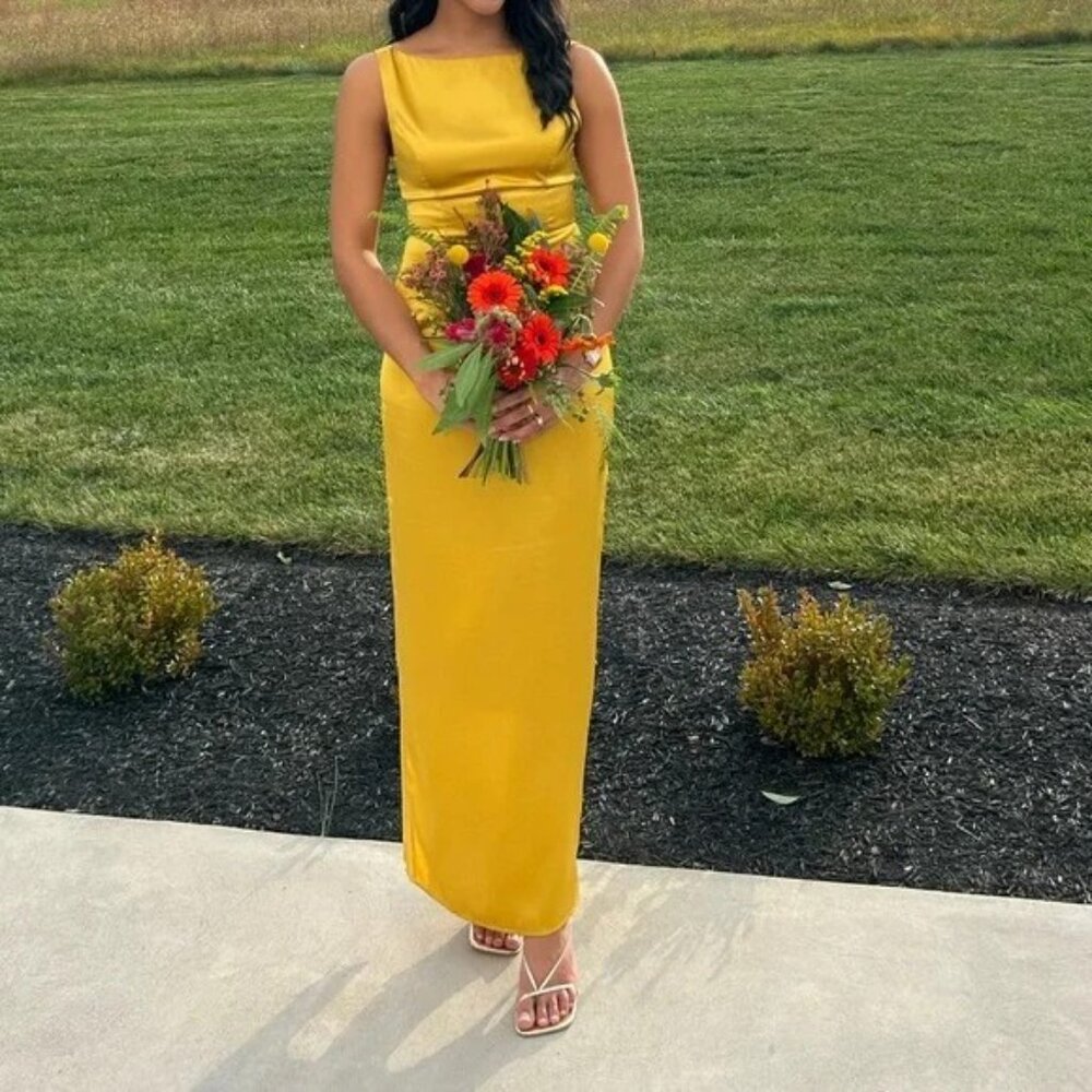 Reformation Zya Silk Yellow Dress 6 Dress - Picture 2 of 13